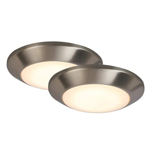 Commercial Electric 7 in. Brushed Nickel LED Flush Mount (2-Pack)