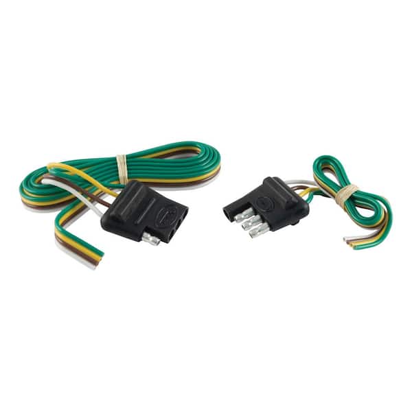 CURT 4-Way Flat Connector Plug & Socket with 12" & 48" Wires (Packaged)