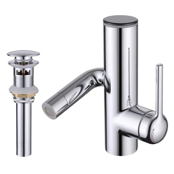 1-Handle Bathroom Faucet 360° Rotation Metal Sink Faucet 1.76 GPM with Drain Kit and Temperature Display in Chrome