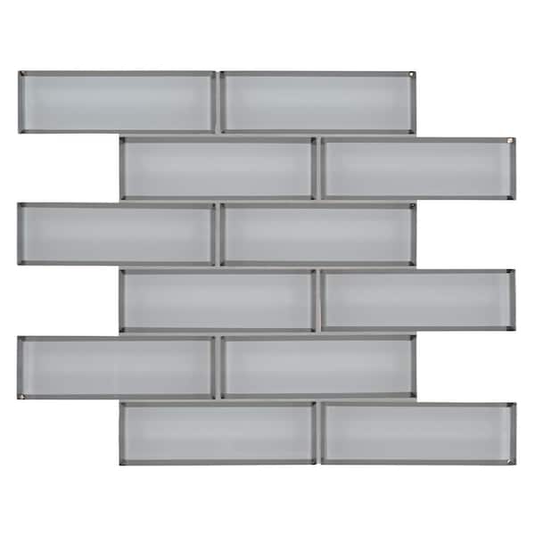 MSI Take Home Tile Sample - Ice Bevel Subway 4 in. x 4 in. Glossy Glass Mesh-Mounted Mosaic Wall Tile