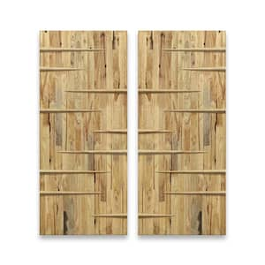 72 in. x 80 in. Hollow Core Weather Oak Stained Pine Wood Interior Double Sliding Closet Doors