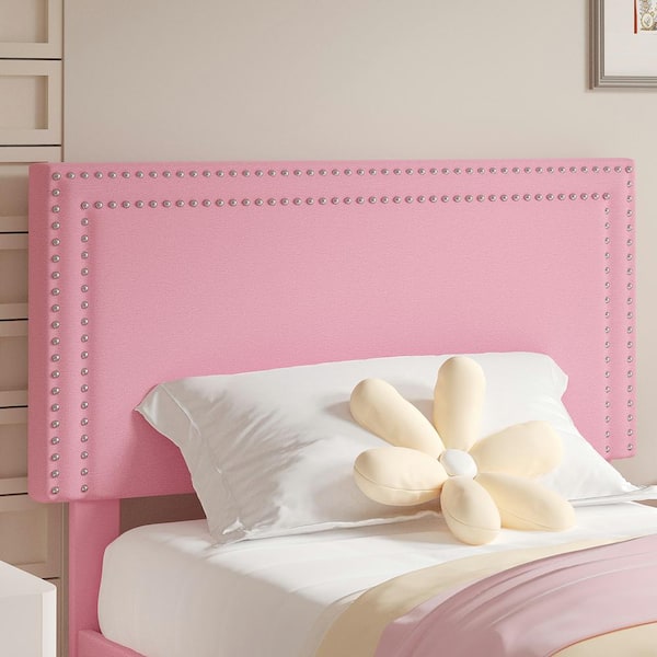 Platform Bed Frame Pink Metal Frame Twin Size Platform Bed with 1-Storage Drawer, Upholstered bed with Headboard