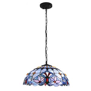2-Light Multi-colored Retro Island Adjustable Height Pendant Light with Stained Glass Shade