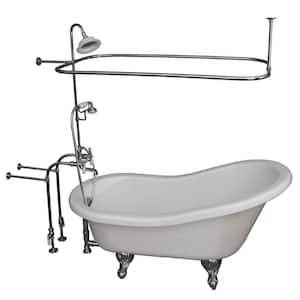 5 ft. Acrylic Ball and Claw Feet Slipper Tub in White with Polished Chrome Accessories