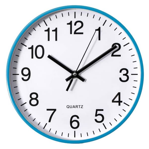 CLOCKSWISE Blue 10-In Analog Clock-Silent, Non-Ticking for Wall