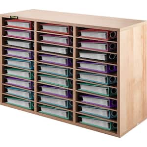 Wood Literature Organizer 27 Compartments Adjustable Shelves 31.5in. for Storage Files, Documents in Office, School