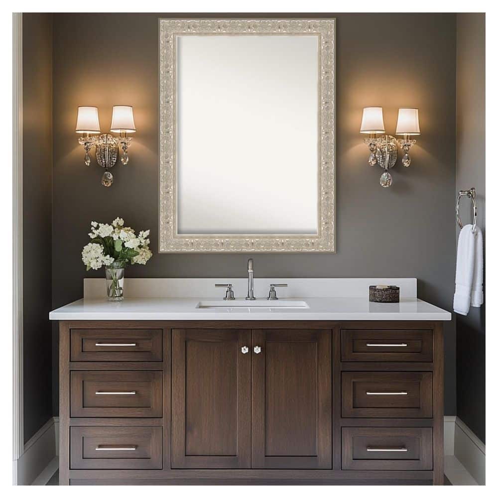 Luxe Silver Cream 44.75 in. x 33.75 in. Non-Beveled Traditional Rectangle Framed Bathroom Wall Mirror price history on PriceWatchPro