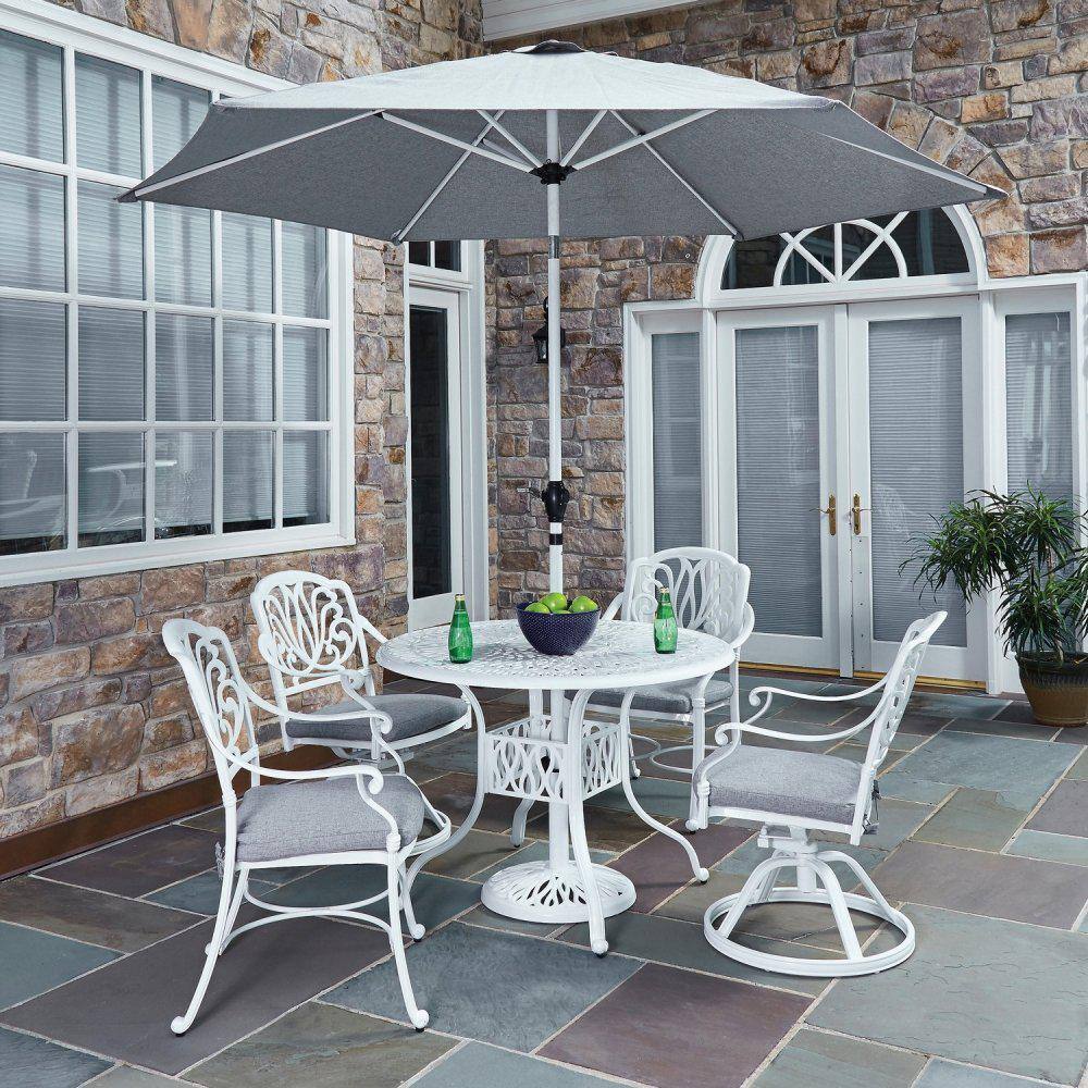 Capri 42" Floral-Patterned Cast Aluminum Outdoor Dining Table in Off White