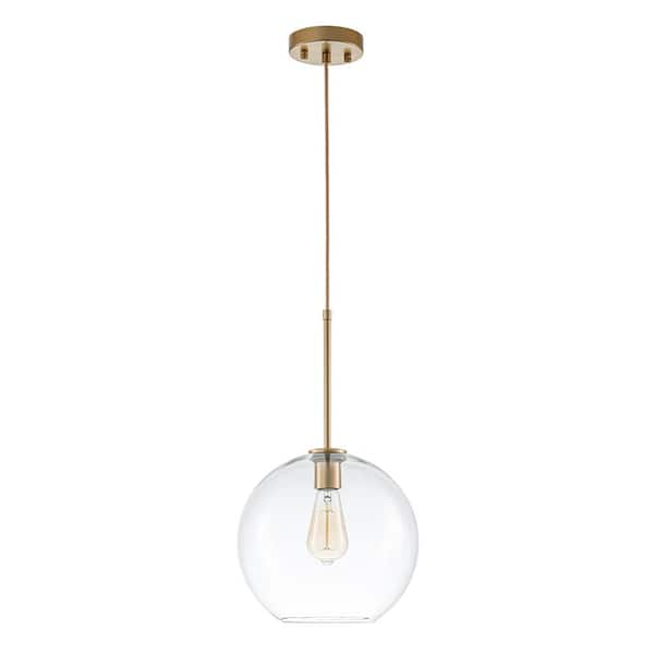 60-Watt 1 Light Gold Mid Century Modern Globe Mini Pendant Light Fixture With Clear Glass Shade, No Bulbs Included