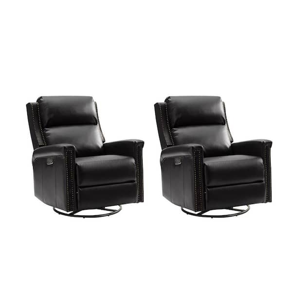 JAYDEN CREATION Serge Traditional Wingback Swivel and Rocker Power Recliner with Motorized Headrest Set of 2-Black