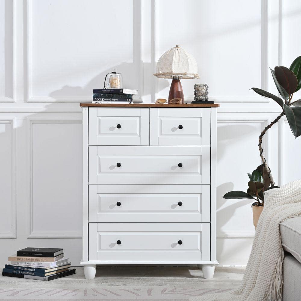Ivory White 5 Drawers 29.1 in. Wide Chest of Drawers 5 Drawers
