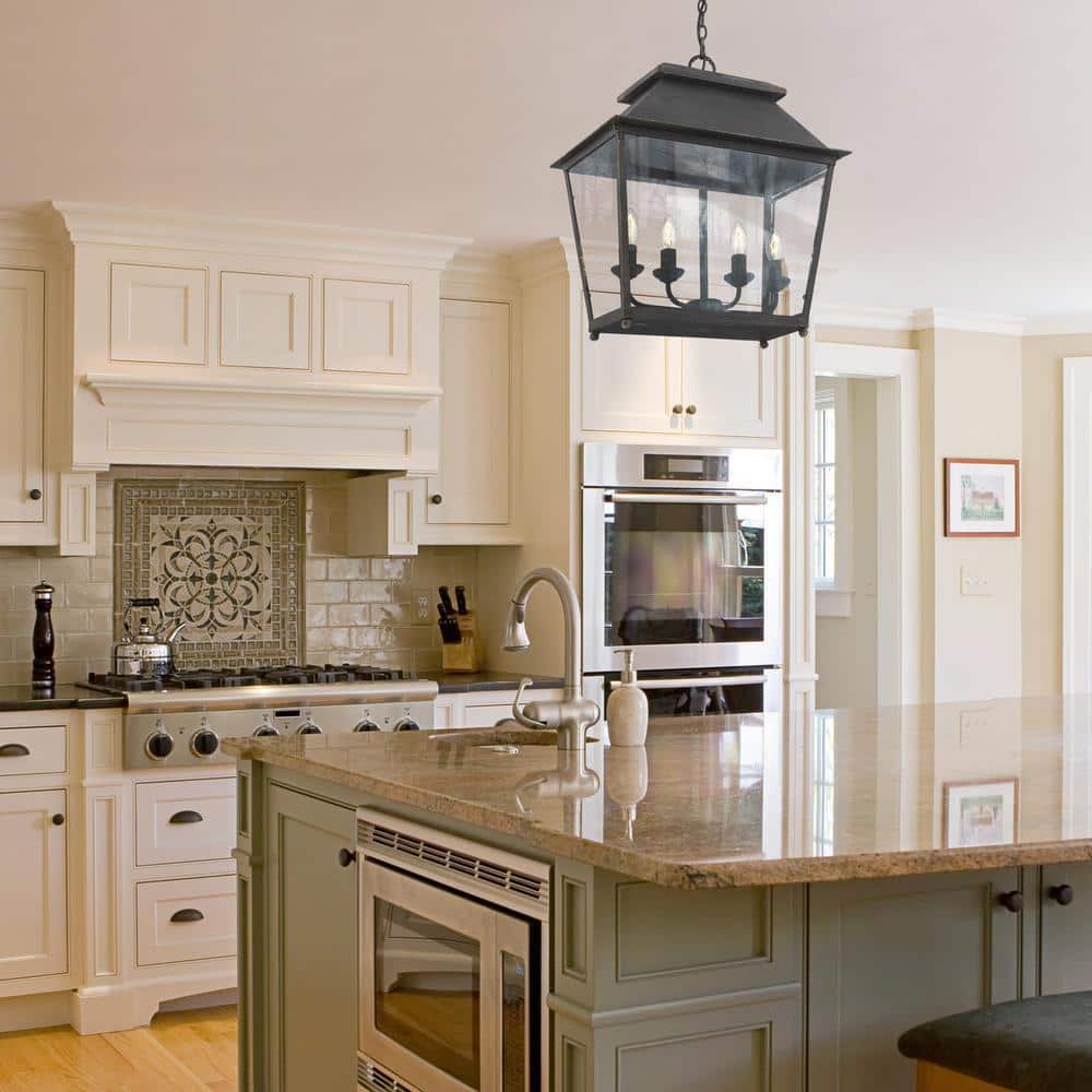 Abingdon Cozy Lantern-Style 4-Light LED Pendant in Antique Black Iron