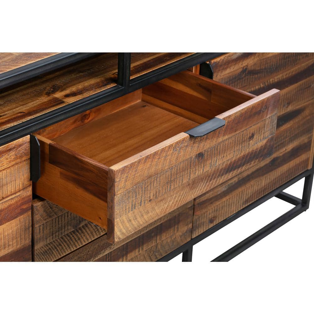 Ludgate Minimalist Acacia Wood & Black Metal 3-Drawer Sideboard Buffet