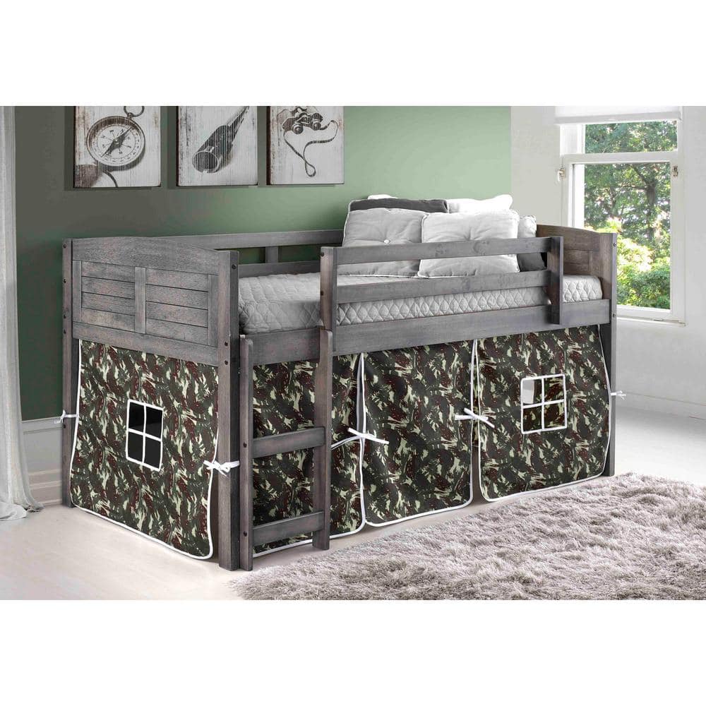 Twin Pine Wood Loft Bed with Upholstered Headboard