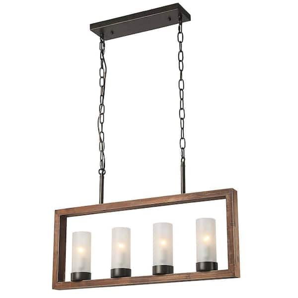 Rustic 4-Light Island Pendant Light with Frosted Glass Shade for Kitchen or Dining Room