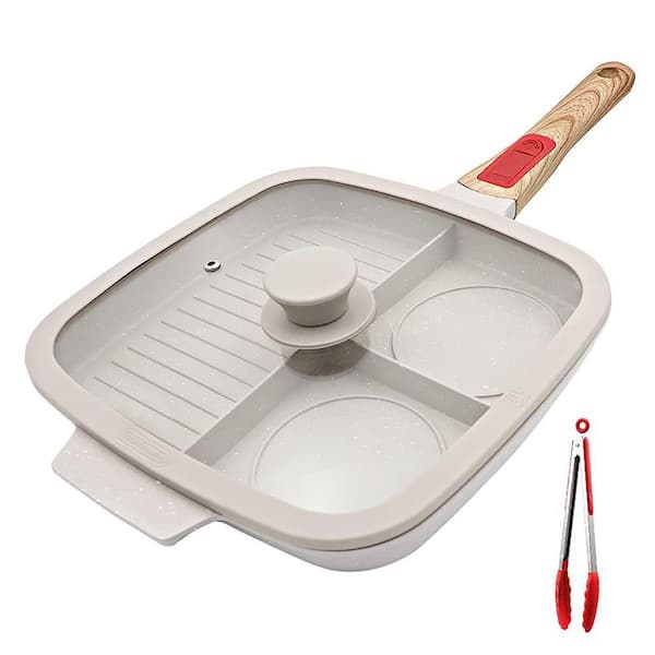 Aluminum White Nonstick Aluminum 3-Section Grill Skillet with Bakelite Handle, Granite Finish, For All Stove