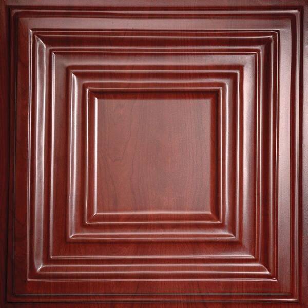 Ceilume Bistro Faux Wood-Cherry 2 ft. x 2 ft. Lay-in or Glue-up Ceiling Panel (Case of 6)