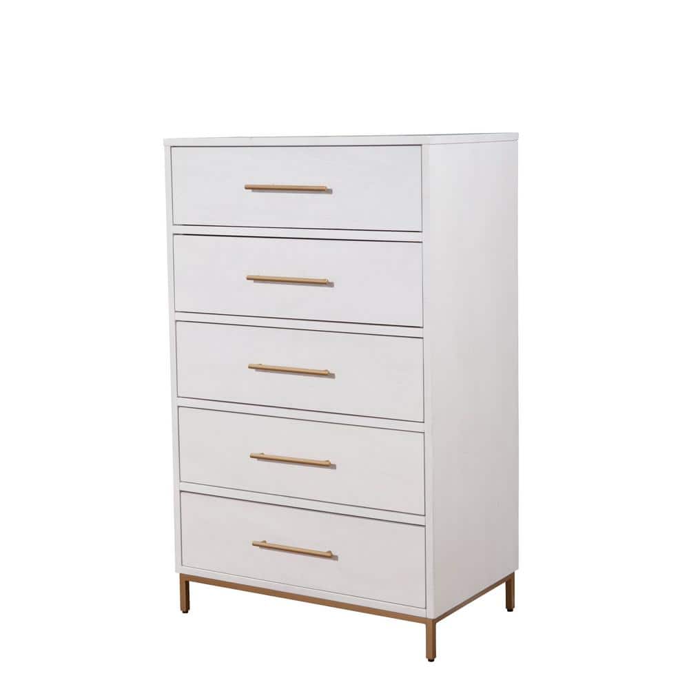 Madelyn White Mahogany 5-Drawer Chest with Gold Handles