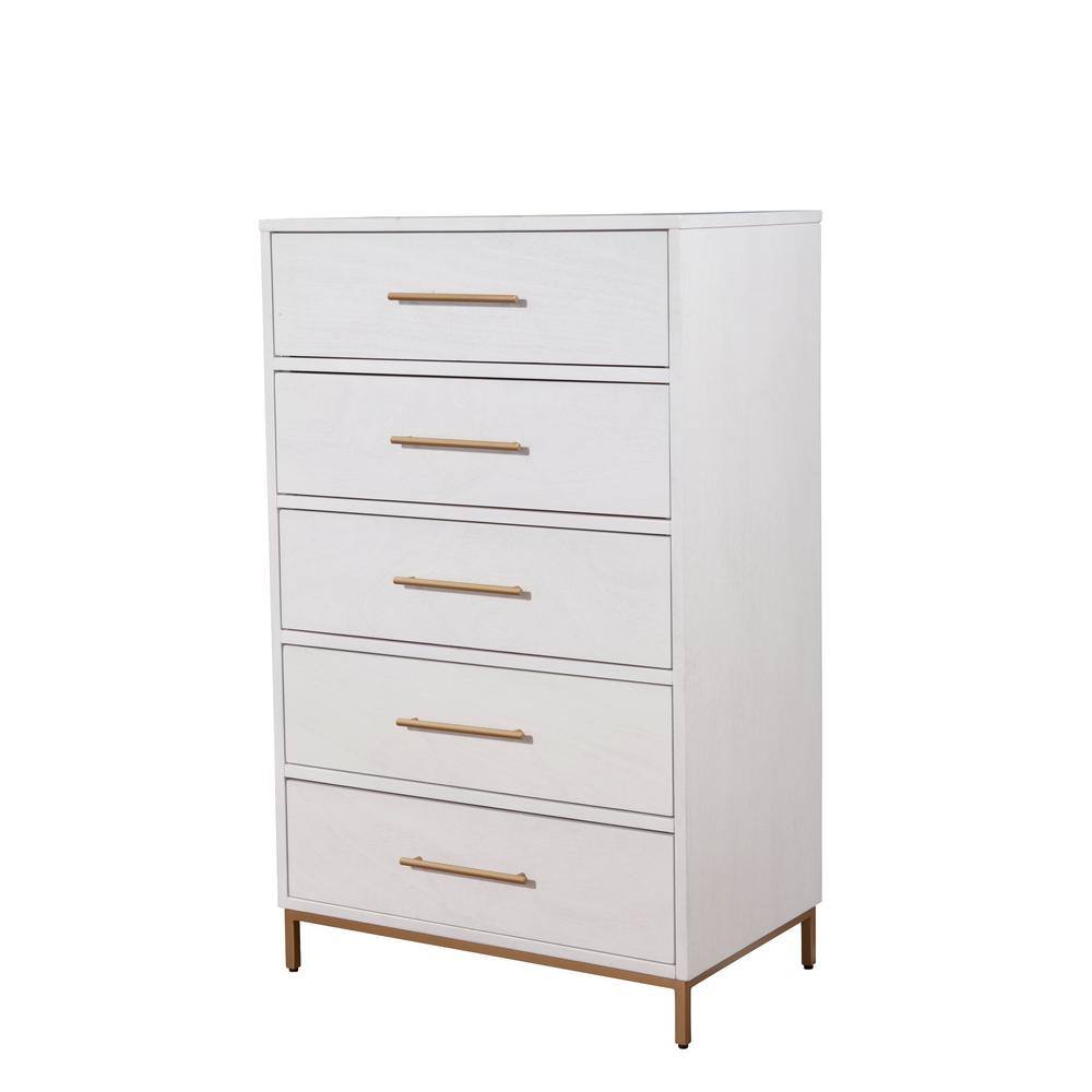 Madelyn White Mahogany 5-Drawer Chest with Gold Handles