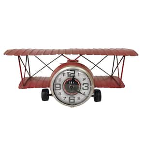 Red Airplane Metal Table Clock