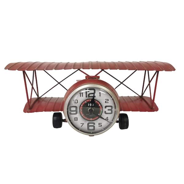 PETERSON ARTWARES Red Airplane Metal Table Clock