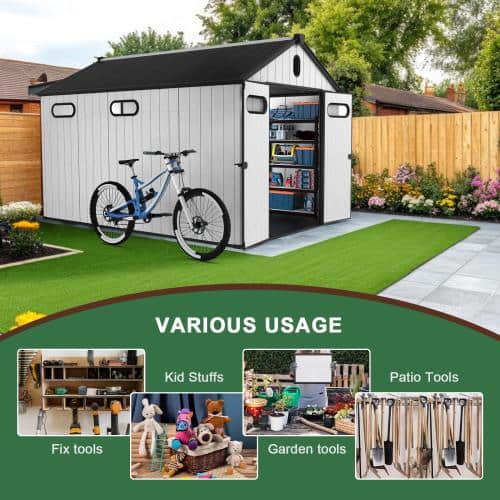 Oyezvary 8 ft. W x 12 ft. D Plastic Storage Shed with Steel