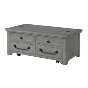 Beach House 48 in. Dove Grey Rectangular Solid Wood Coffee Table with Flip Top Trunk