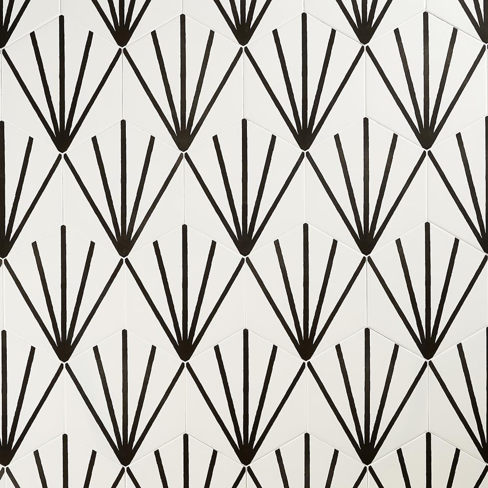 GeoHex 8" White and Black Matte Porcelain Hexagon Tile