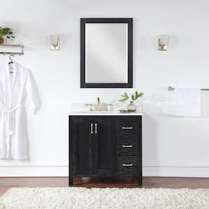 Ivy 27.2 in. W x 36 in. H Rectangular Wood Framed Wall Bathroom Vanity Mirror in Black Oak