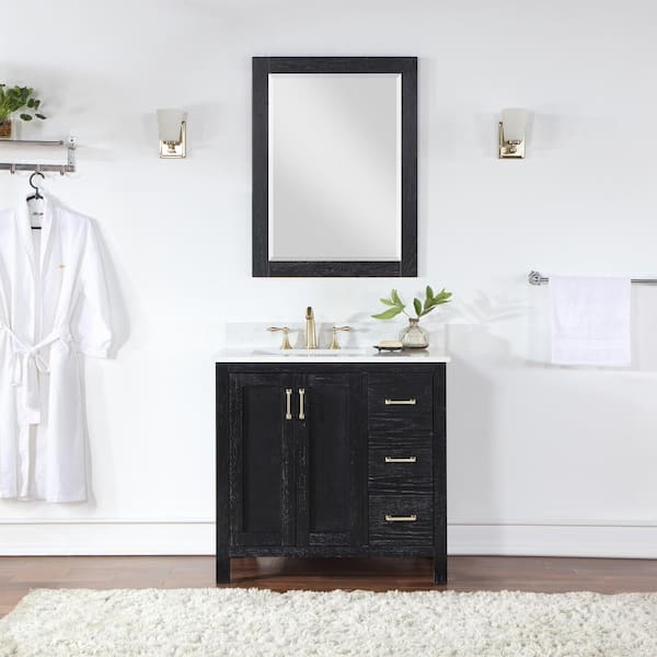 Altair Ivy 27.2 in. W x 36 in. H Rectangular Wood Framed Wall Bathroom Vanity Mirror in Black Oak