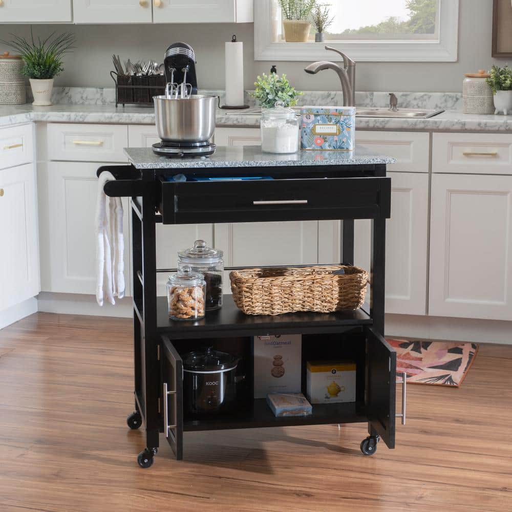 Caitlin White Granite Top Kitchen Cart with Casters - thumbnail 8