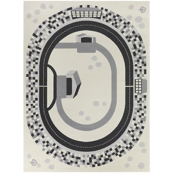 BALTA Race Car Black 5 ft. x 7 ft. Raceway Area Rug