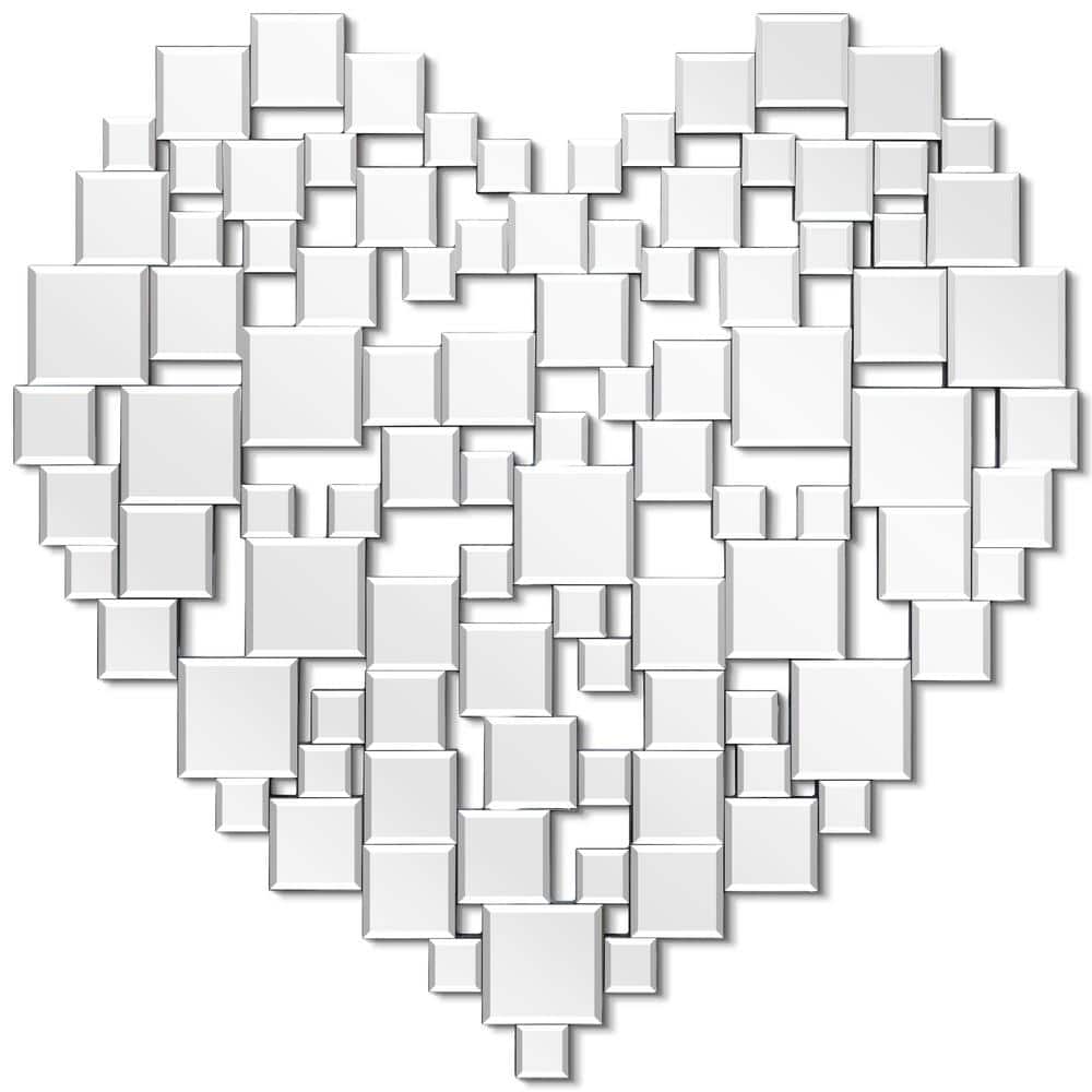 Empire Art Direct Tesselation Heart-Shaped Wall Mirror Featuring Unframed Beveled Mirror Squares, 32 in. W x 32 in. H