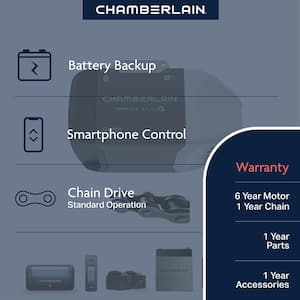 1/2 HP Smart Chain Drive Garage Door Opener with Battery Backup