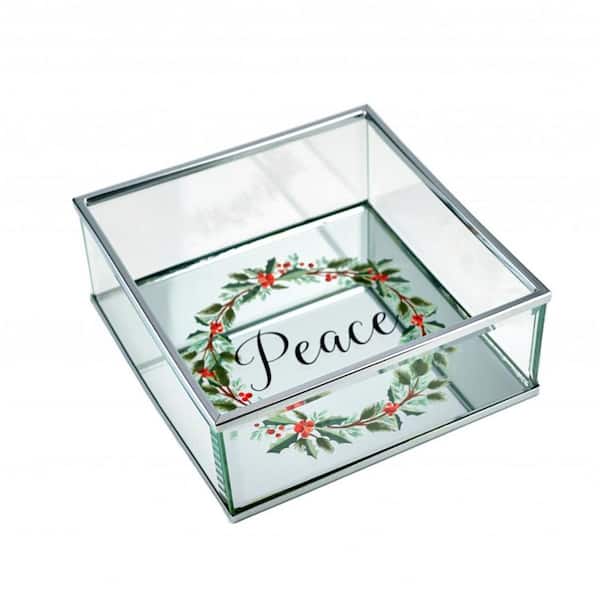 HomeRoots Silver Rectangle Glass 5.51 in. Decorative Vanity Tray