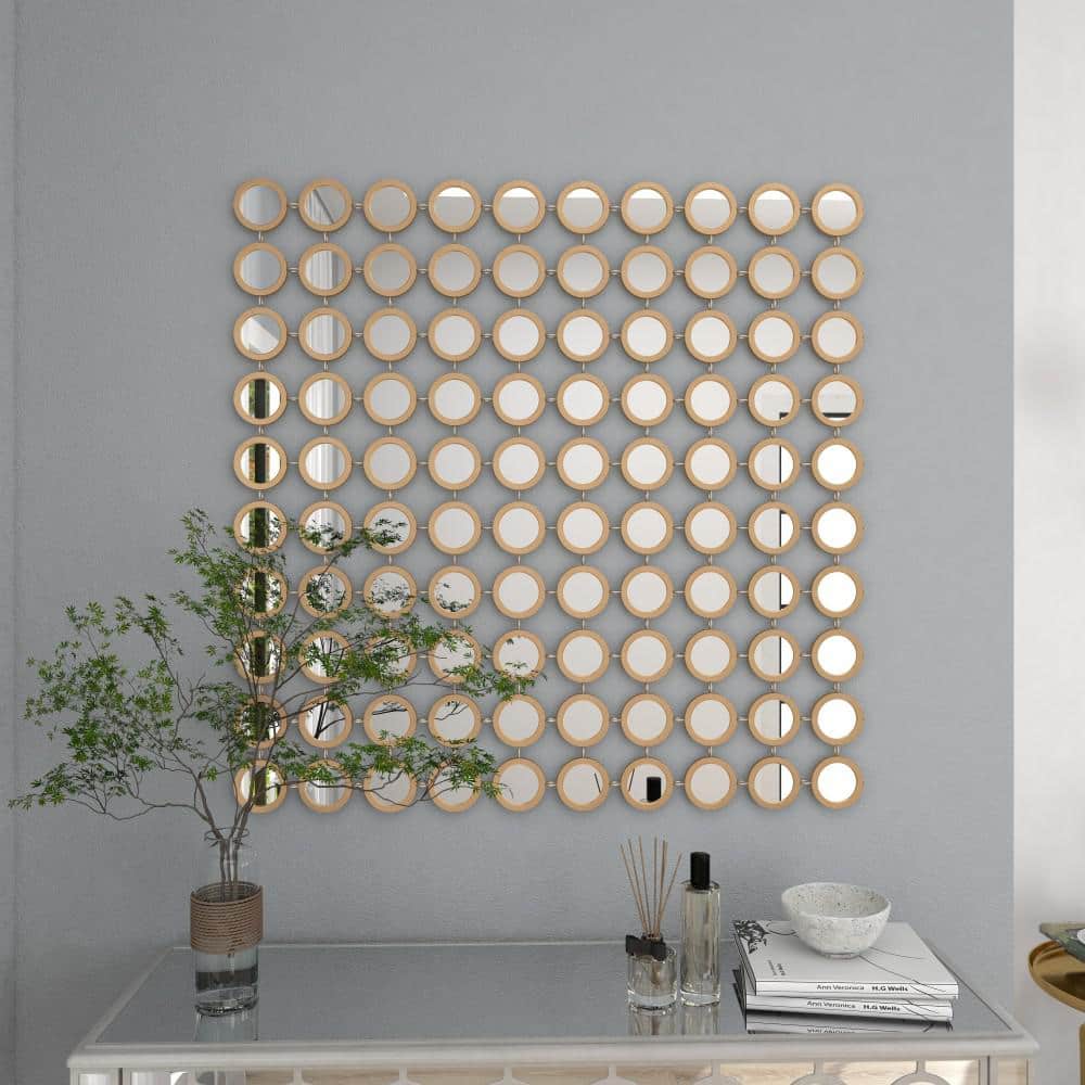 Square Gold and Silver Metal Wall Mirror Panel