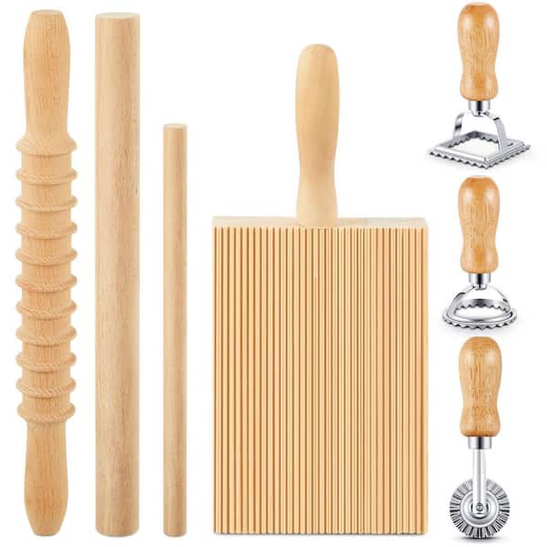 Wooden Pasta Making Set with Ravioli Stamp, Rolling Pin, Gnocchi Board, and Cutter for Homemade Kitchen Creations