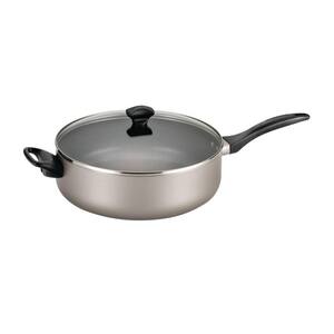 Dishwasher Safe 6 qt. Aluminum Nonstick Saute Pan in Champagne with Glass Lid