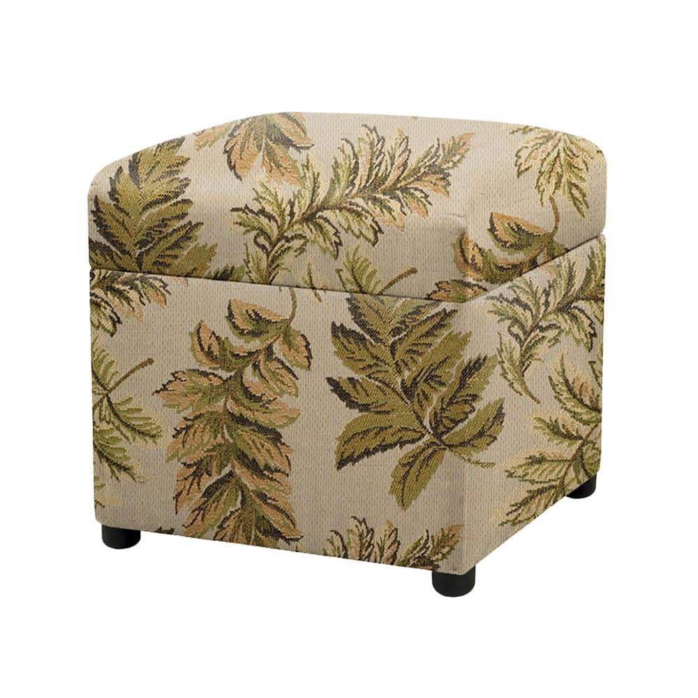 Jennifer Taylor Jacob Tan Floral Jacquard Polyester Cube Storage 18 in