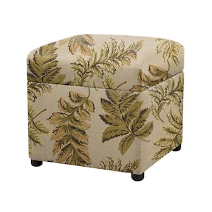 Jacob Tan Floral Jacquard Polyester Cube Storage 18 in. Ottoman