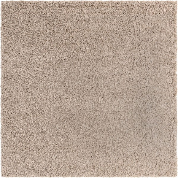 Unique Loom Solid Shag Taupe 8 ft. Square Area Rug