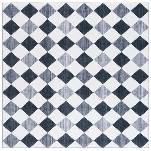 SAFAVIEH Santa Clara Ivory/Gray Black 6 ft. x 6 ft. Machine Washable Distressed Checkered Square Area Rug