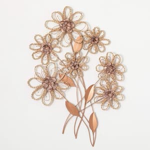 36.75 in. x 24.5 in. Copper Seagrass Floral Artwork, Metal