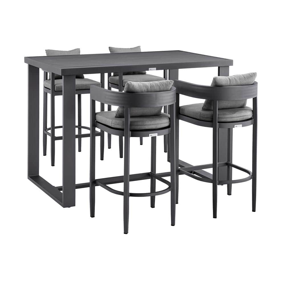 Argiope Dark Grey 5-Piece Aluminum Rectangle Bar Height Outdoor Dining Set 