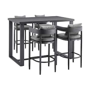 Argiope Dark Grey 5-Piece Aluminum Rectangle Bar Height Outdoor Dining Set with Grey Cushions