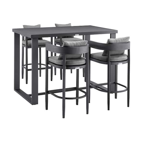 Armen Living Argiope Dark Grey 5-Piece Aluminum Rectangle Bar Height Outdoor Dining Set with Grey Cushions