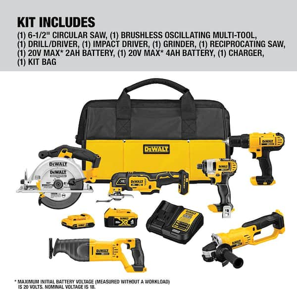 20V MAX Cordless 6 Tool Combo Kit with (1) 20V 4.0Ah Battery, (1) 20V 2.0Ah Battery, and Charger