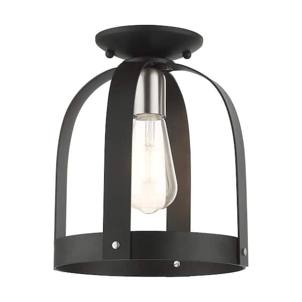 Stoneridge 1 Light Textured Black Petite Semi Flush Mount