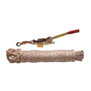 1,500 lb. 3/4 Ton Capacity 10:1 Leverage Rope Puller Come Along Tool with 100 ft. of Highway Approved Rope