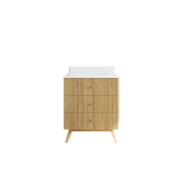 Willow Collections Pasadena Teak 30 in. W x 22 in. D x 36 in. H Bath Vanity in Light Teak with 1.5 in. White Quartz Top